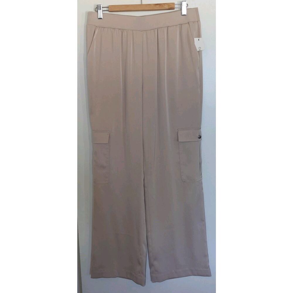 Calvin Klein Pants Womens Medium Nude Wide Leg Cargo‎ Pocket Pull On Stretch